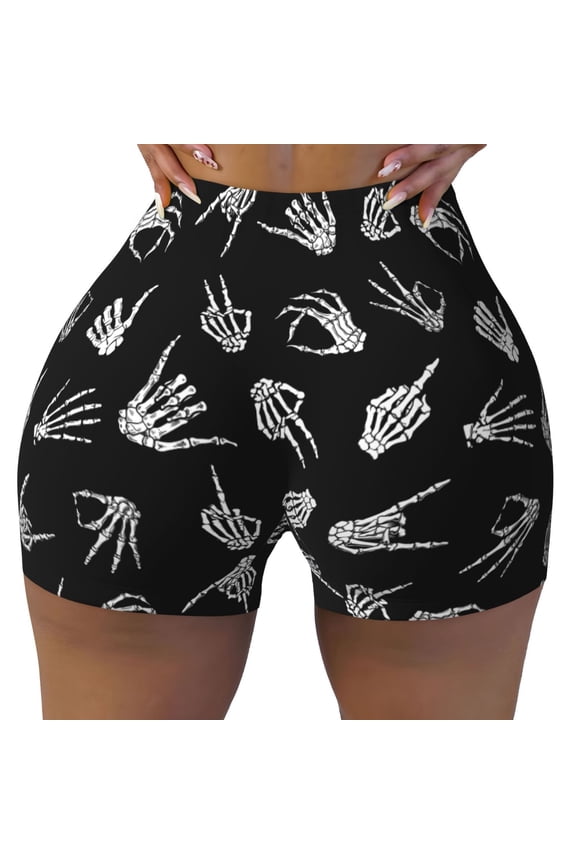 Skull Hand Workout Shorts For Women Scrunch Butt Lifting Yoga Gym Seamless Booty Biker Shorts Small