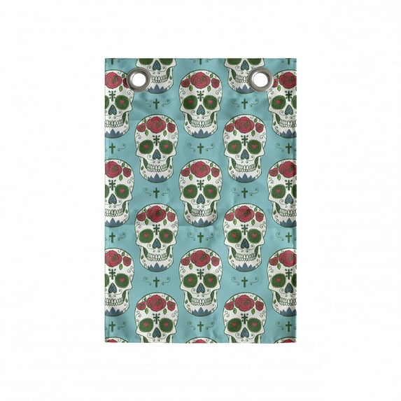 Skull Hanging Pocket Organizer, Oriental and Roses on Skull South American Culture Vintage Style, Printed Polyester Storage Bag with Pockets, 14" x 20", Seafoam Green and Ruby