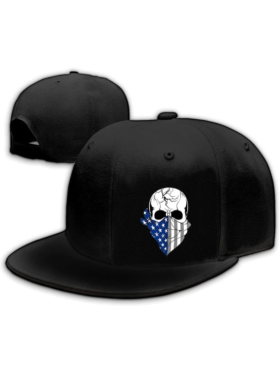 Skull Hat Flat Bill Hats for Men Boys Skeleton Cap USA American Flag Black Mens Snapback Hats Flat Brim Snap Backpack