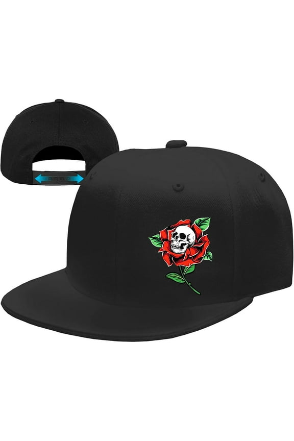 Skull Hat Snapback Hats for Men Flat Bill Hats for Men Fitted Hat Adjustable Black Baseball Hats
