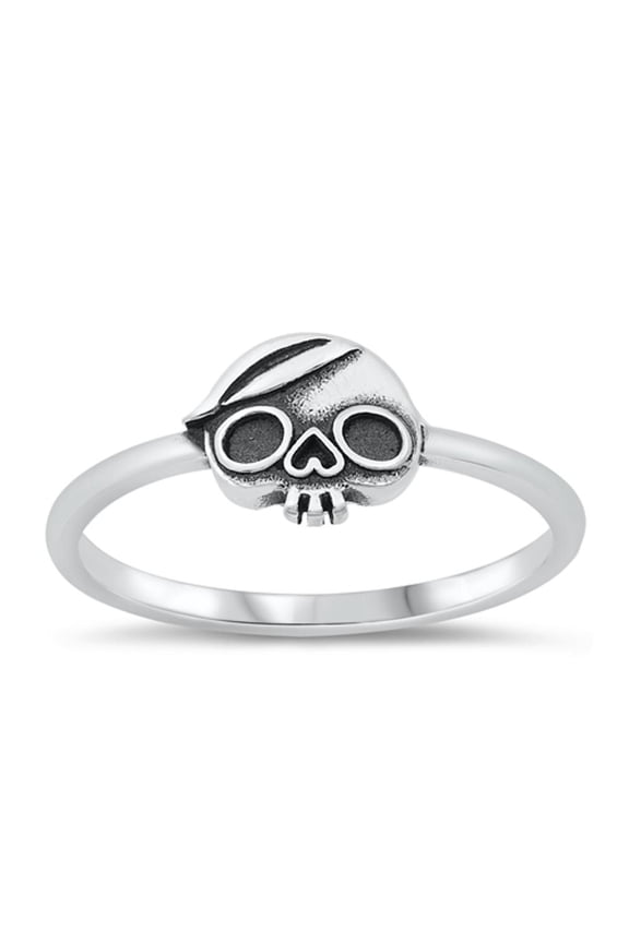 Skull Head Cap Heart Mortality Ring .925 Sterling Silver Band Jewelry Female Male Unisex Size 5