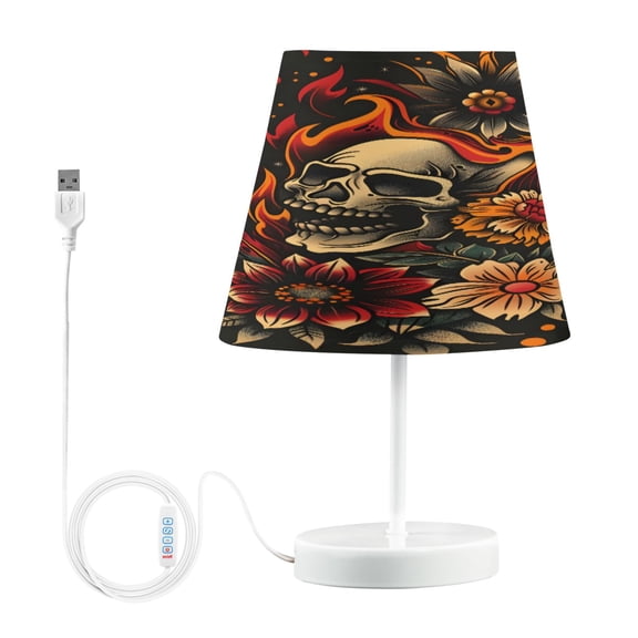 Skull Head Fire Flower Desk Lamp LED Table Nightstand Lamps with 3 Color Temperatures for Home Bedroom Living Room Decor 8x12