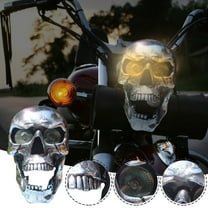 Skull Head Light for Motorcycle,Motorcycle Skull Led Headlight for Motorcycle Lights,Rgb Skull Led Headlight with Drl Hi/Lo Beam Amber Angel Eye Halo Ring Headlight,Skull Brake Light for Motorcycle