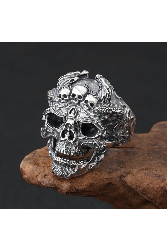 Skull Head Ring For Men, Vintage Silver Black Cool Gothic Death Skull Ring, Vintage Adjustable Vintage Adjustable Ring Christmas Skull Ring Jewelry Gifts for Women Men