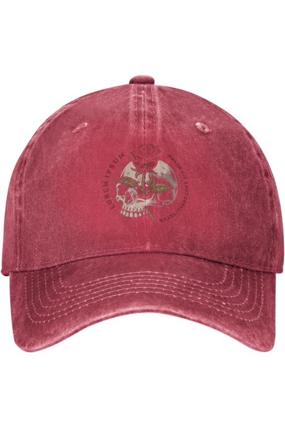 Skull Head Rose Distressed Adjustable Washed Denim Mens Dad Trucker Hat Baseball Ball Cap for Men