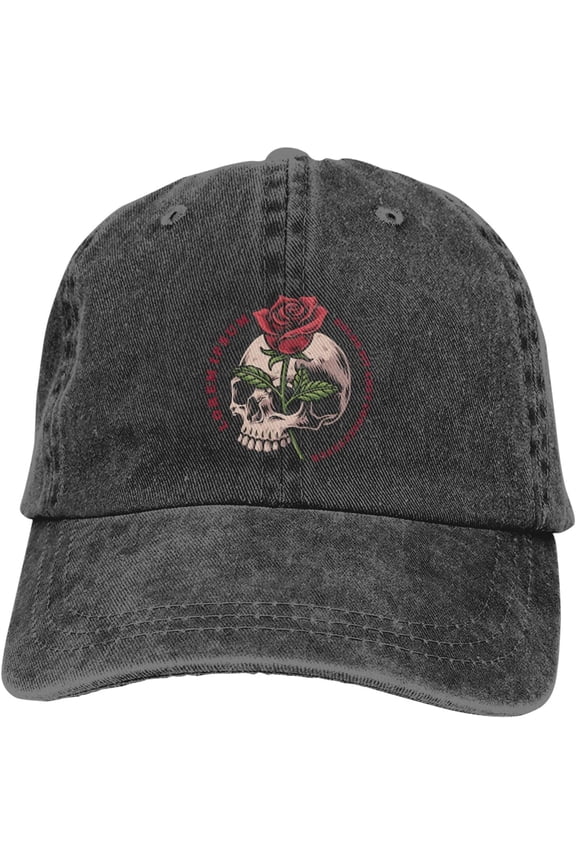 Skull Head Rose Distressed Adjustable Washed Denim Mens Dad Trucker Hat Baseball Ball Cap for Men