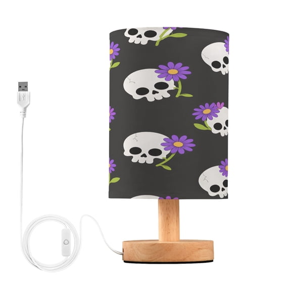 Skull Head Table Lamp, Fully Dimmable Nightstand Lamp with USB and Linen Fabric Shade, Modern Gifts for Bedroom, Living Room, Office
