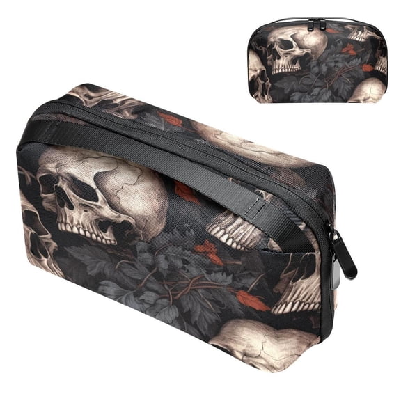 Skull Head Travel Organizer Oxford Cloth Waterproof Storage Pouch Hard Drive Bags Computer Cable Organizer Power Plug Travel Organizer Small 5.9x9.44x3.14 in