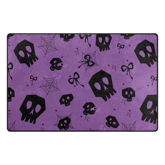 Skull Head Web Bow Pattern Memory Foam Area Rug 31"x20" Non Slip, Absorbent, Fade Proof for Living Room, Bedroom, Office