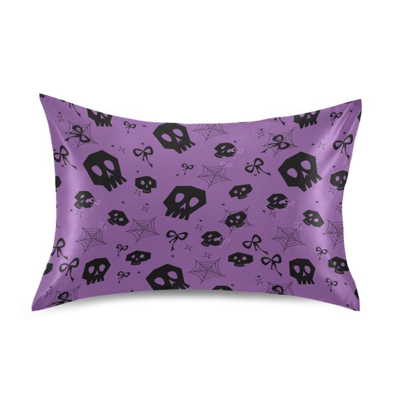 Skull Head Web Bow Pattern Pillowcase Queen Size 30''x20'' Satin Double-Sided Print Soft Wrinkle Resistant