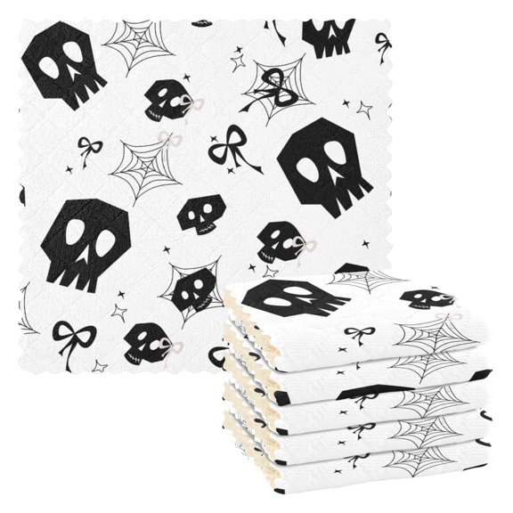 Skull Head Web Pattern Dish Towels 6 Pack Kitchen Cleaning Dish Cloths Absorbent Reuseable Cleaning Cloths 11'' x 11''