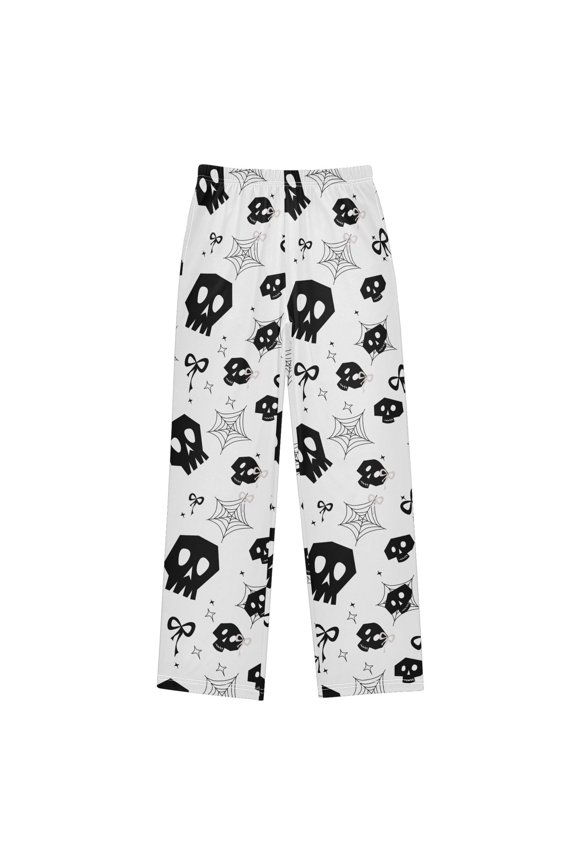 Skull Head Web Pattern Pajama Pants Soft Lightweight Lounge Pants Bottoms Sleep Pants Warm Comfy