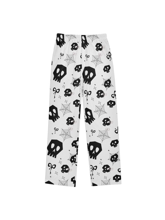Skull Head Web Pattern Pajama Pants Soft Lightweight Lounge Pants Bottoms Sleep Pants Warm Comfy