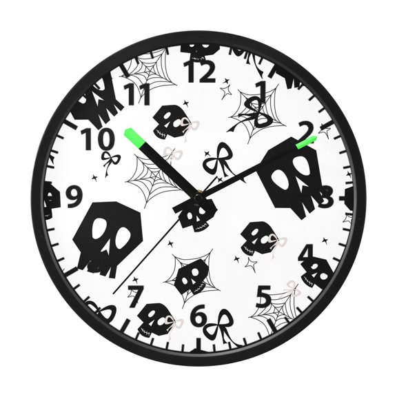 Skull Head Web Pattern Wall Clock 12 Inch Voice Activated Night Light Silent Non Ticking