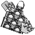 thumbnail image 1 of Skull Head and Crossbones 5 Pcs Kitchen Set Heat Resistant Oven Mitts and Non-Slip Pot Holders with Adjustable Cooking Apron, 1 of 6