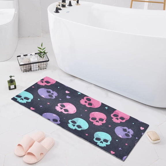Skull Head and Heart Bath Mat 39x20 Non-Slip Bathroom Rugs Absorbent Soft Plush Quick Dry for Tub Shower Kitchen Home Decor