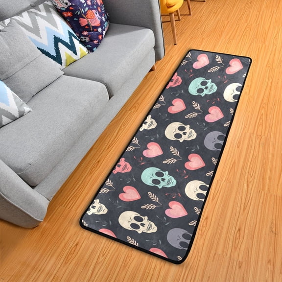 Skull Head and Leaf Hallway Runner Rug 2'X6' Non-Slip Washable Carpet Runner Kitchen Entryway Laundry Bedroom