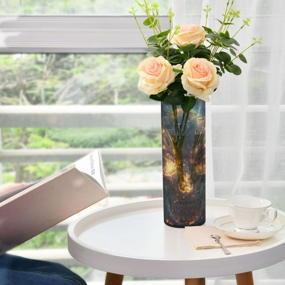 Skull Head in Galaxy Flower Vase 11.8x3.9 inch Vases Clear Non Breakable Plastic for Modern Home Wedding Decor