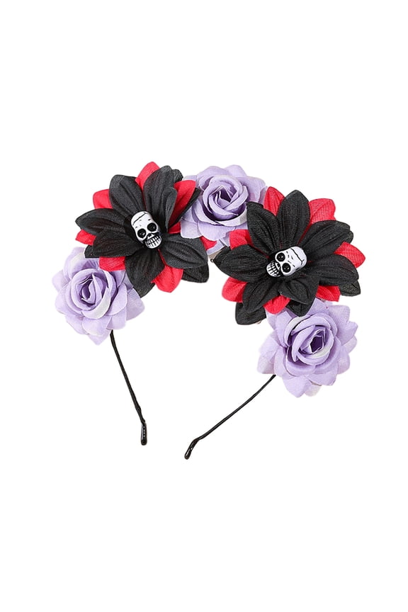 Skull Headband Halloween Tiaras And Crowns Goth Flower Headband Day of The Dead Headband Rose Flower Crowns Hairband
