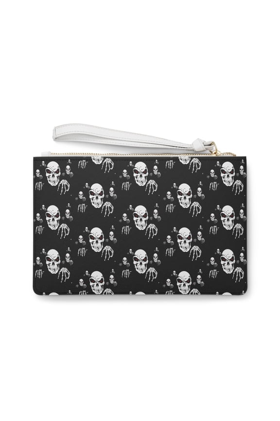 Skull Headed Vegan Leather Clutch Cosmetic Bag-Women's Makeup Gothic Bag