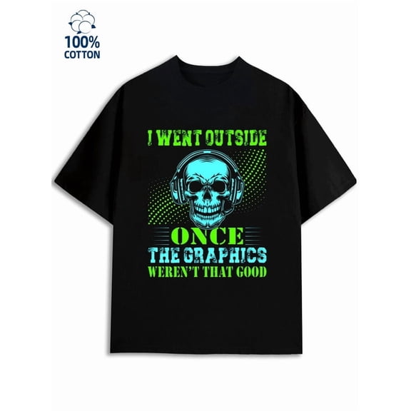 Skull Headphones Tee for men funny humor 180G 100% Cotton black wife y2k Basic Unisex Shirt Crewneck tshirts Vintage Unisex Shirt Short Sleeve tshirts