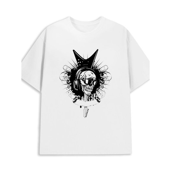 Skull Headphones Tee men's 180G 100% Cotton white Unique Design Unisex Shirt Crewneck tshirts Basic Unisex Shirt Crewneck tshirts Casual Unisex Shirt Short Sleeve tshirts