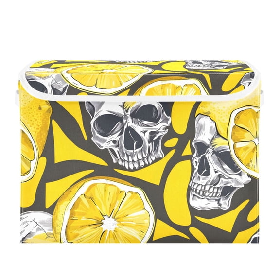 Skull Heads Lemons Hand Drawn Foldable Storage Bin with Lid and Handle Collapsible Storage Box 16.5 x 12.6 x 11.8 inches
