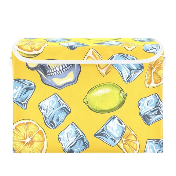 Skull Heads Lemons Ice Cubes Foldable Storage Bin with Lid and Handle Collapsible Storage Box 16.5 x 12.6 x 11.8 inches