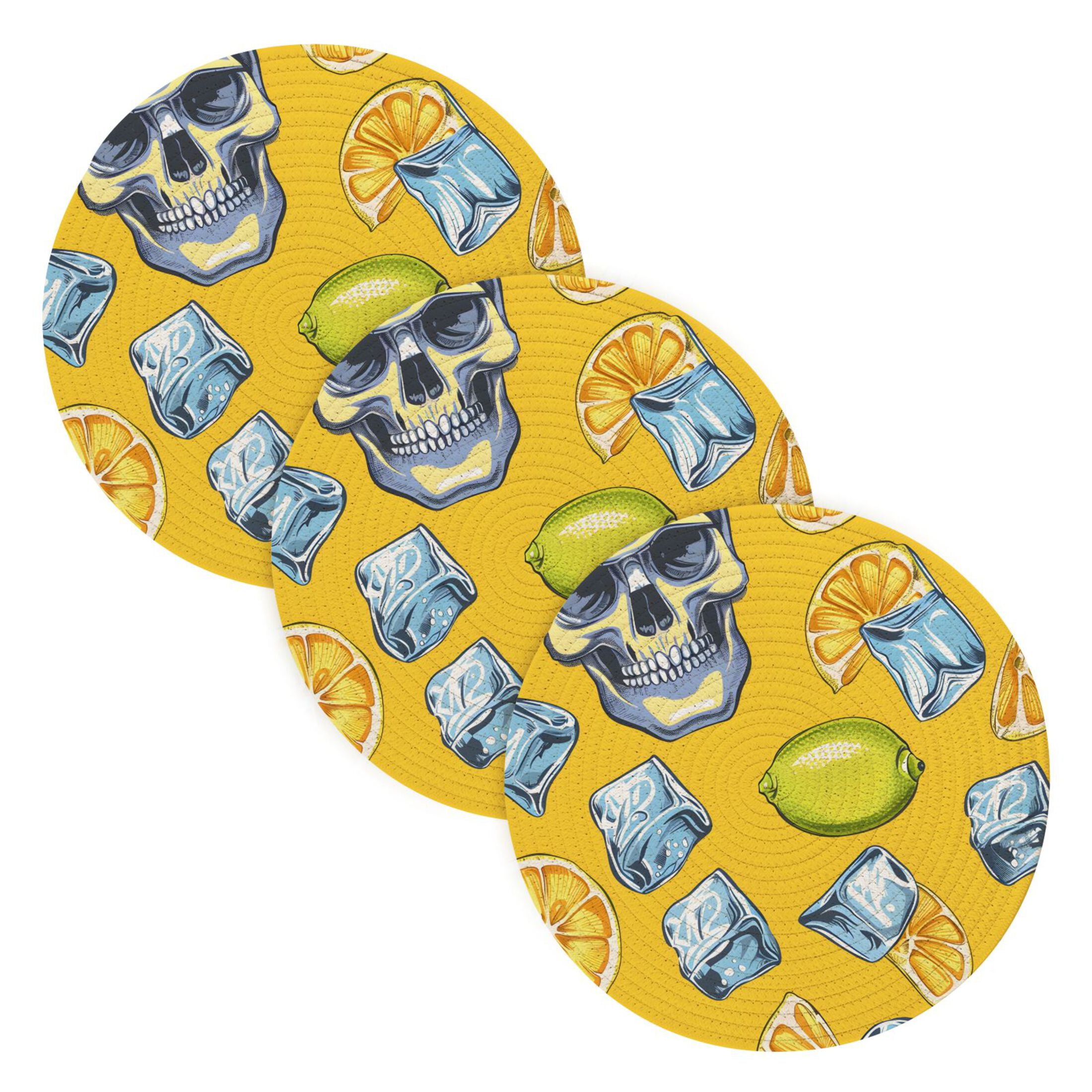 Skull Heads Lemons Ice Cubes Trivets for Hot Pots Polyester Pans Place
