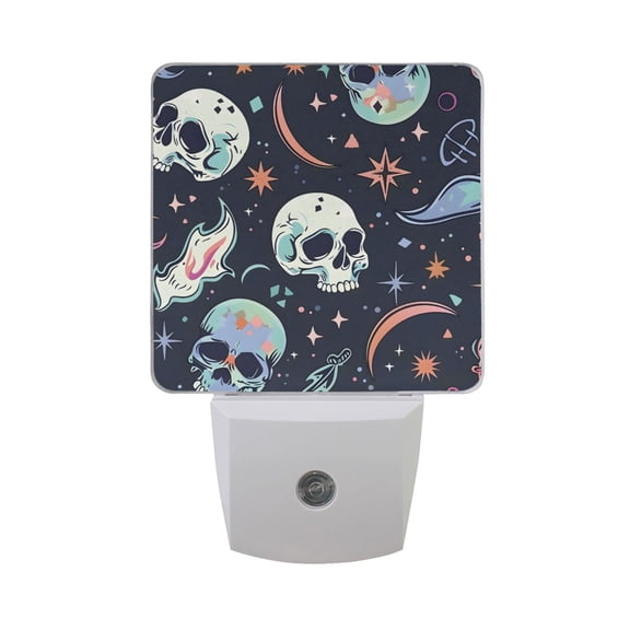 Skull Heads Moon Stars LED Night Light with Smart Sensor Plug Into Wall Dusk to Dawn 2 packs
