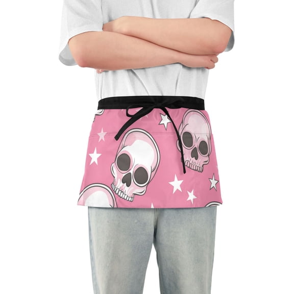 Skull Heads and Stars Short Server Apron with 3 Pockets for Unisex Chef Gardening