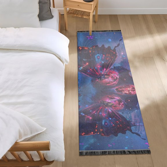 Skull Heads with Butterfly Sky Runner Area Rug 2x6 Soft Non-Slip Washable Bedside Carpet for Hallway Bedroom Living Room Home Decor