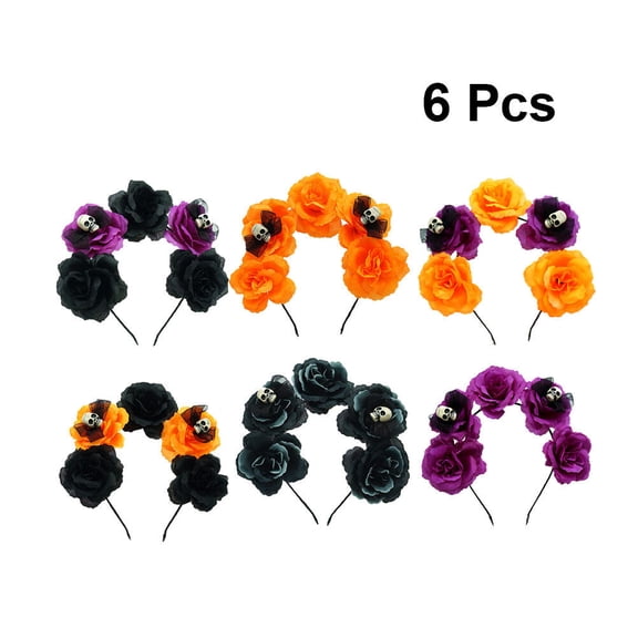 UEETEK 6Pcs Hair Hoop with Skull and Simulation Flower Assorted Color for Party Use
