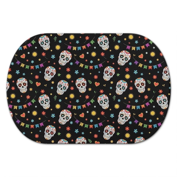 Watering Mat Skull and Heart Gothic Pattern Diatomaceous Earth Bath Mat, Shower ...