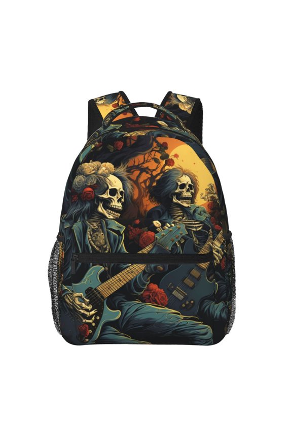 Skull Heavy Metal Rock Skeleton Cool Backpack Casual College Bag Zipper Laptop Daypack Hiking Rucksack Travel