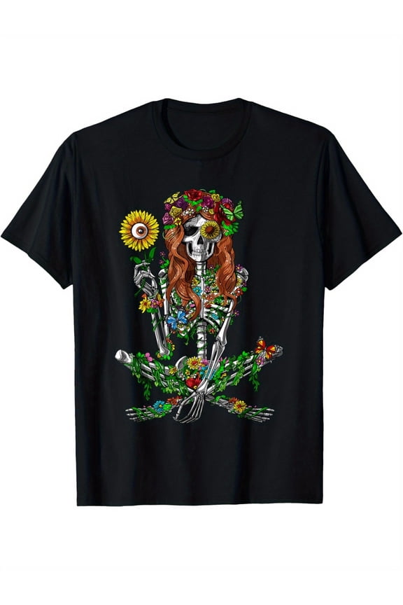 Skull Hippie Psychedelic Sunflower Natural Floral men's T-shirt