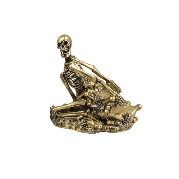Skull Holder Antique Gold Skeleton Design for Home Bar Halloween Party Decor 7X7X8 Inch Countertop Display