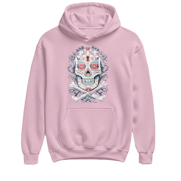 Skull Hoodie Sugar Skull Day of Dead Keyhole Men Women - Light-Pink - S
