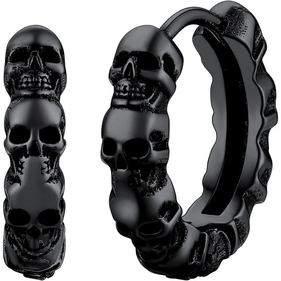 Skull Hoop Earrings For Men Silver/Black/Gold Stainless Steel Huggie Hoop Earrings Lightweight Hypoallergenic Earrings For Sensitive Ears[Z1]