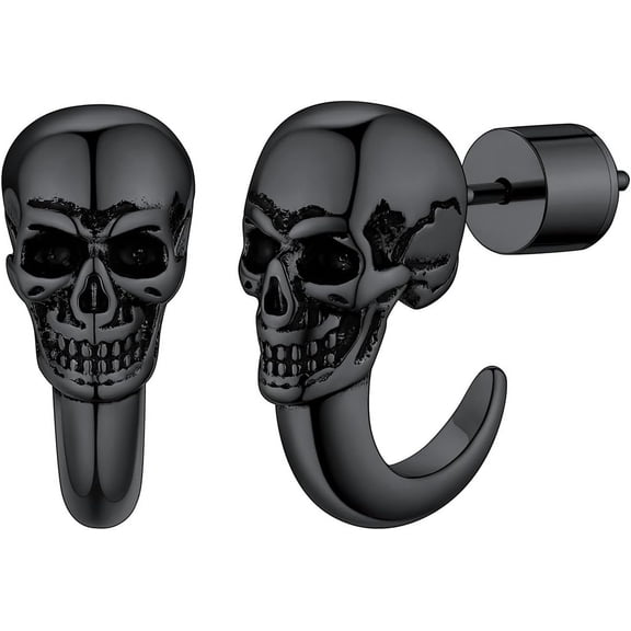 Skull Hoop Earrings For Men Silver/Black/Gold Stainless Steel Huggie Hoop Earrings Lightweight Hypoallergenic Earrings For Sensitive Ears[Z1]