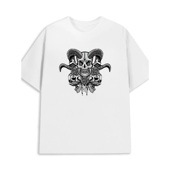 Greenink Skull Horns Tee men's 180G Cotton white Casual Unisex Shirt Printed tshirts Basic Unisex Shirt Cotton tshirts Fashion Unisex Shirt Graphic tshirts