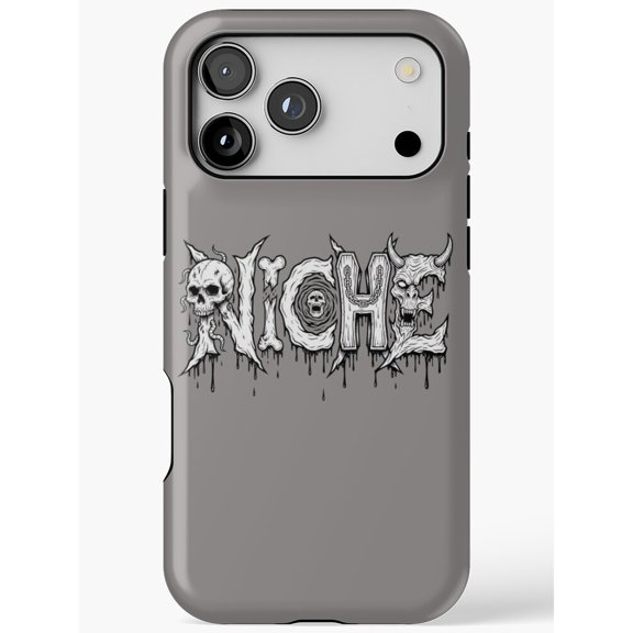 Skull Horror NIGHT Lettering Tough Case for Apple iPhone, Black, White and Gray, Dual-Layer Polycarbonate and TPU