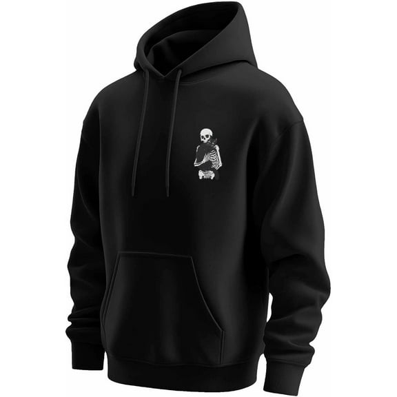 Skull Hug Cat Hoodies for Men Sweatshirt Hooded Pullover Top Graphic