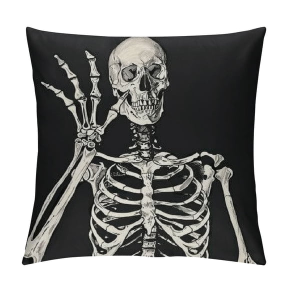 Skull Human Skeleton Throw Pillow Cover Human Skeleton Posing Decorative Pillow Case Cushion Cover Home Sofa Decor