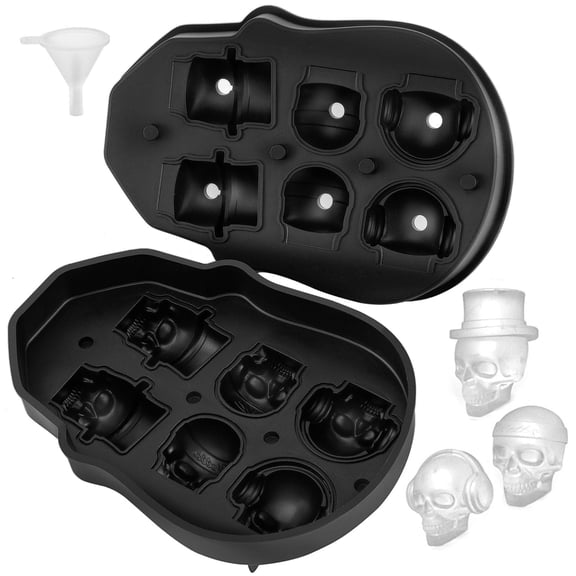 COREBAY Silicone 6-Cavity Flexible Skull Ice Cube Trays.3 Distinct Patterns Skull Ice Cube Tray for Parties, Holidays, Beverages & Chocolates