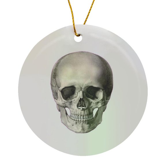 3drose, Skull in Positive, Circle Porcelain Ornament