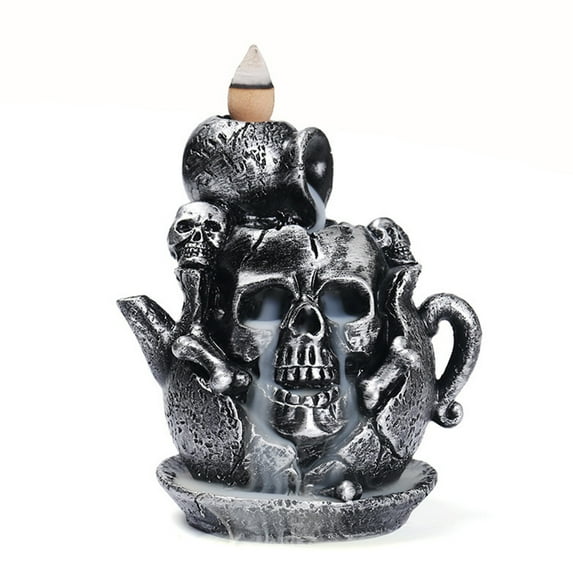 Skull Incense Burner Holder - Backflow Waterfall, Resin Unique Skeleton Incense Burner for Halloween/Aromatherapy/Yoga/Home/Room/Office Decor