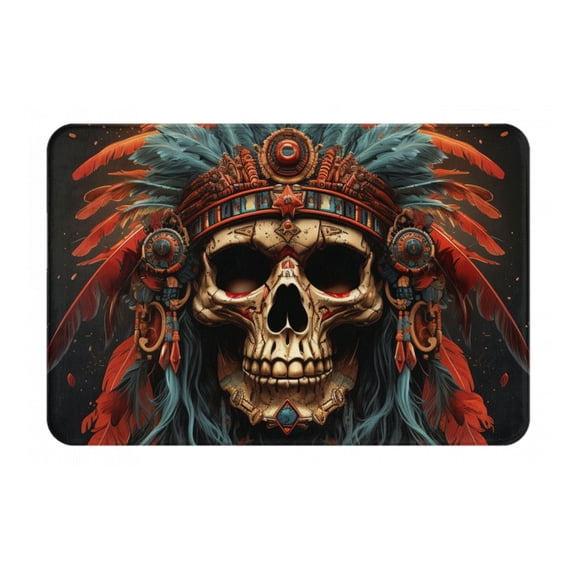 Skull Indian Chief Black Doormat Non Slip Front Door Bathroom Bath Mats Entryway Rug 23.6x15.7 Inch Indoor Door Carpet