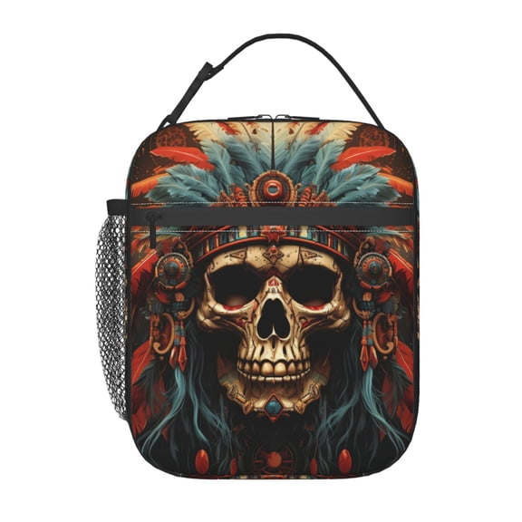 Skull Indian Chief Black Lunch Box Bag Insulated Lunchbox Reusable Tote Thermal Cooler Portable for Women Men