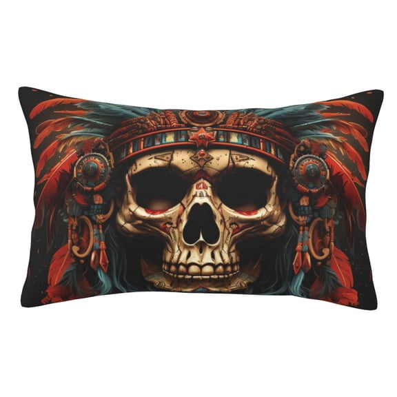 Skull Indian Chief Black Pillowcase 14x20 Rectangle Throw Pillow Case Cover Cushion with Hidden Zipper for Sofa Couch Car